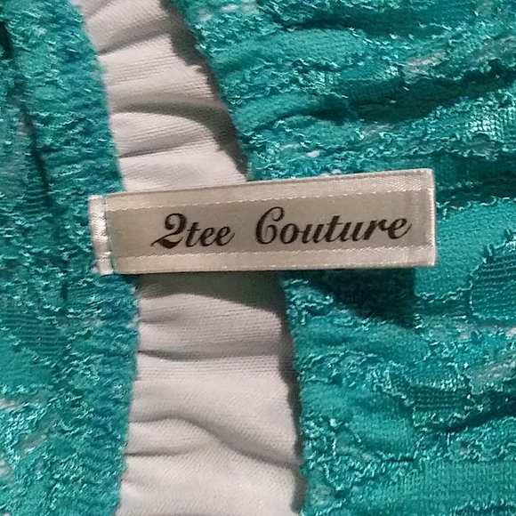 2TEE COUTURE Size Large Lace Dress Mint Green With Sheer Bell Sleeves Tunic - Picture 7 of 12